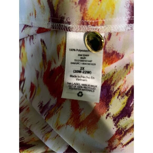 Terra & Sky Plus 2X Orange/Yellow/White Abstract Long Sleeve Hi-Lo Blouse - Picture 6 of 7